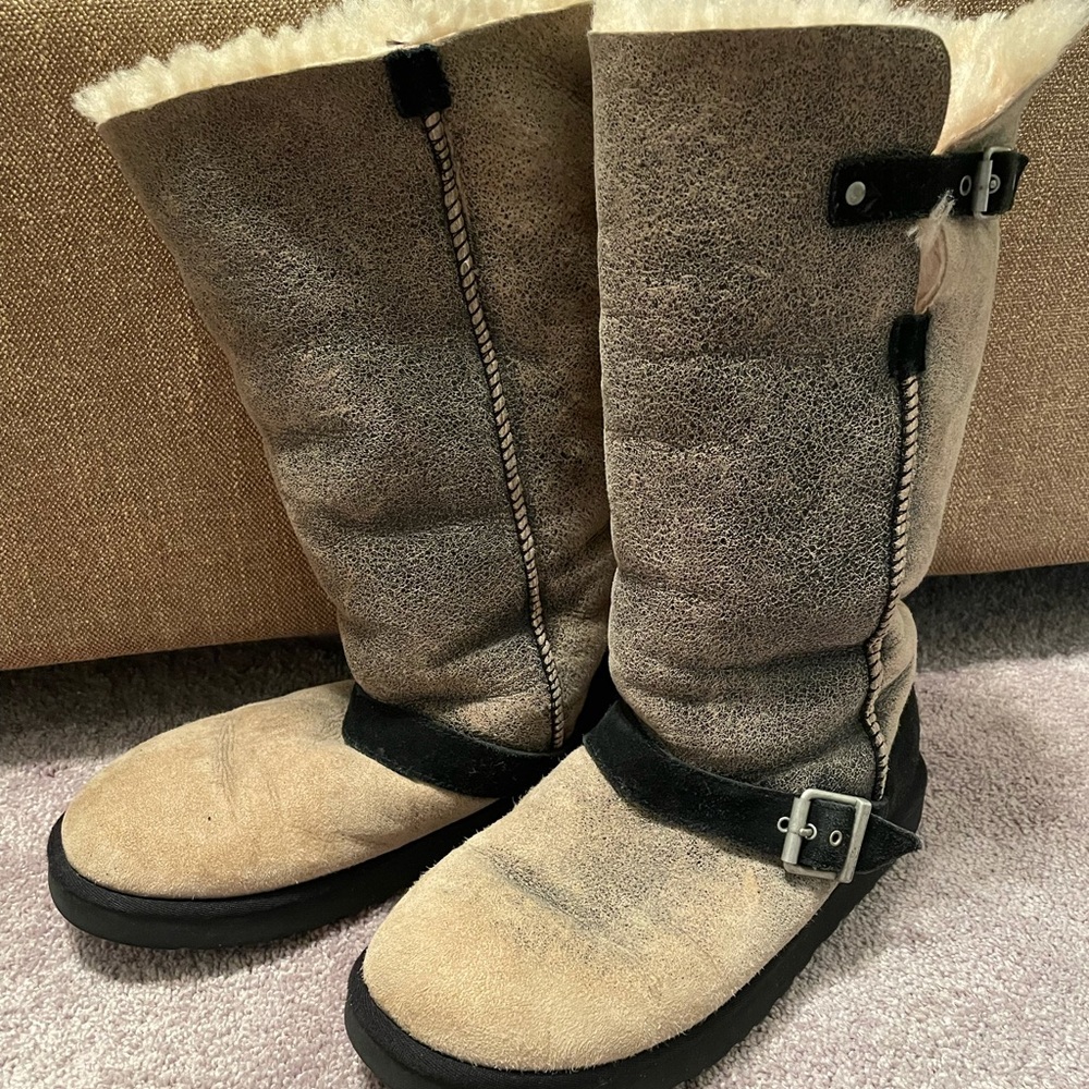 Ugg Sheepskin Black and Tan boots